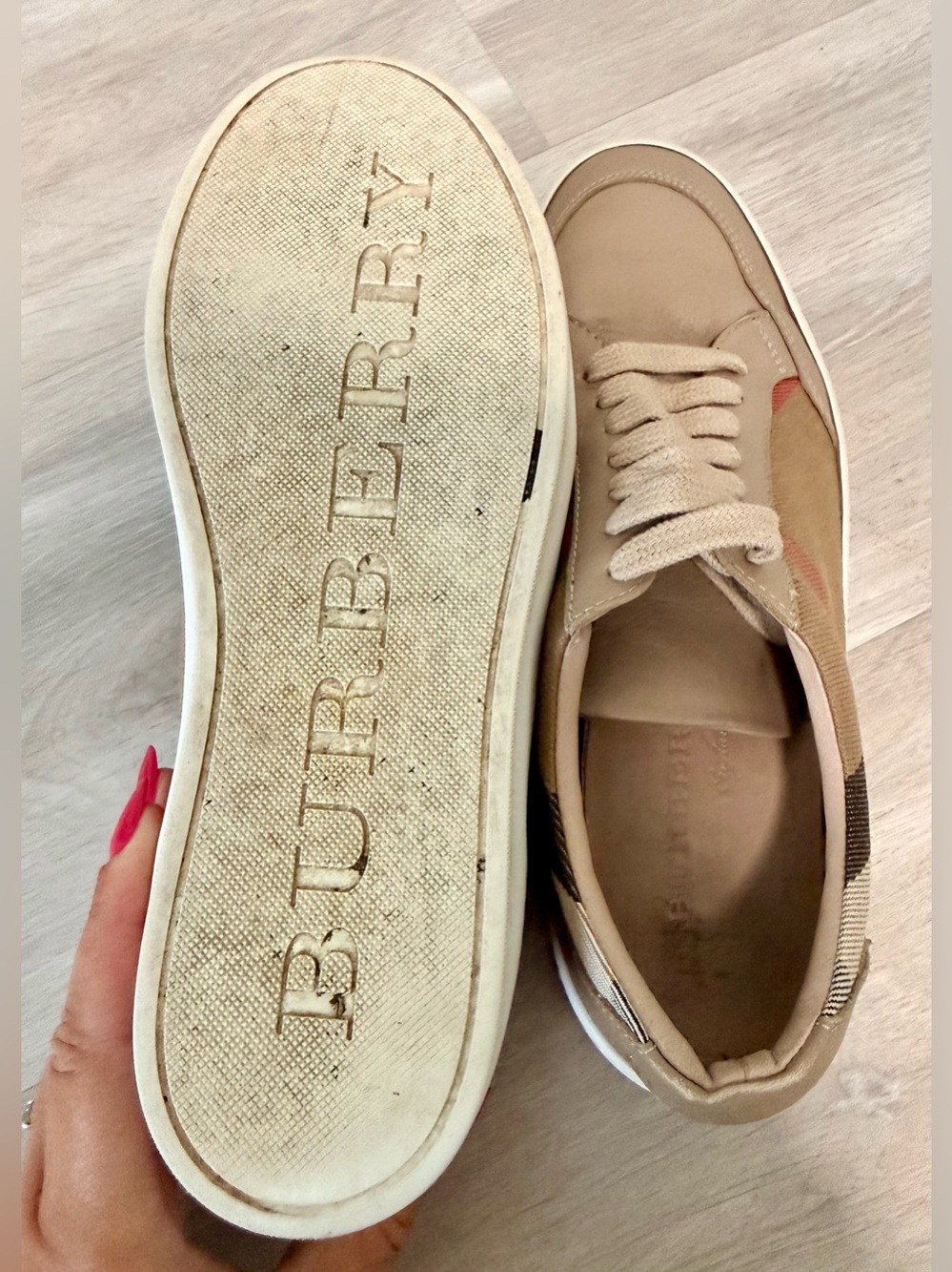 Burberry Vintage Check Low Top Sneakers Beige Leather Women’s US 7 / EU 37 - Picture 11 of 13